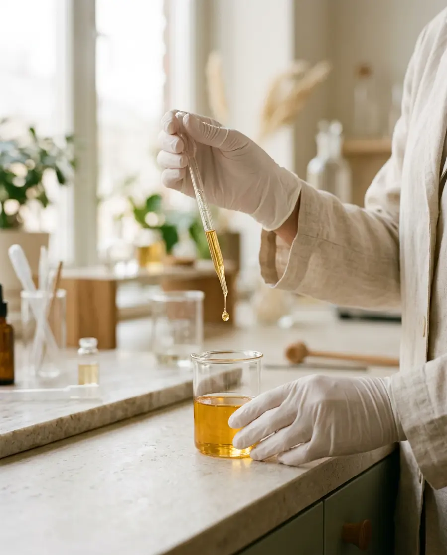 Goutte de sérum déposée à la pipette en laboratoire